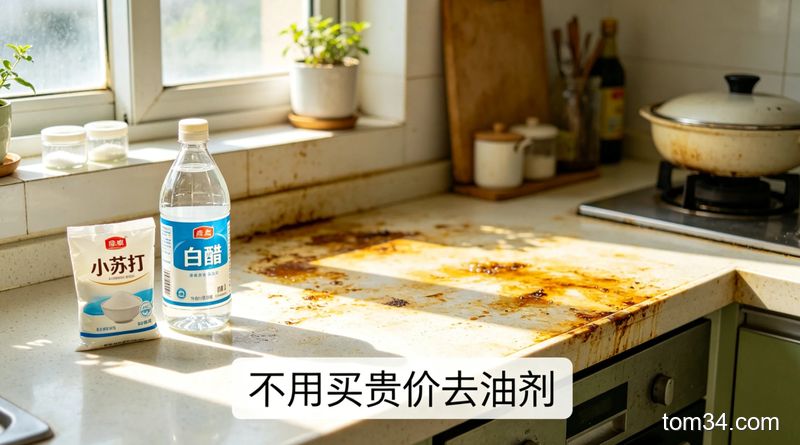 厨房陈年油污水垢异味难除 用白醋泡一泡擦完锃亮无残留