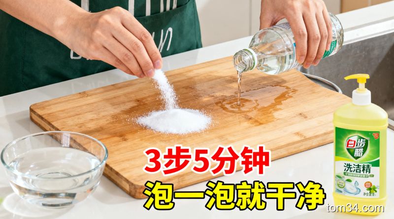 懒人厨房清洁超实用技巧 菜板陈年油污霉斑泡一泡就干净