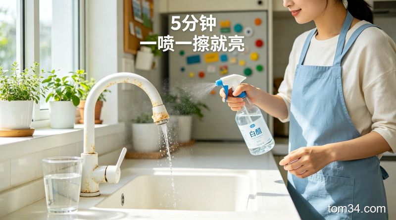 厨房清洁小技巧 水槽水龙头水垢一擦就亮不用费力刮