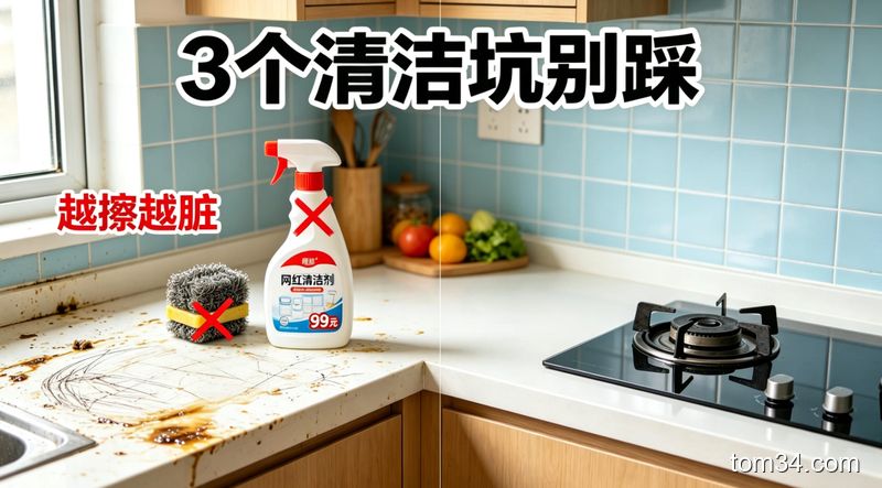 厨房清洁避坑指南 这样处理油污不伤台面还省时间