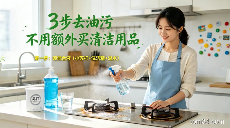 小苏打、洗洁精、温水调配的清洁溶液装在喷壶里的展示图