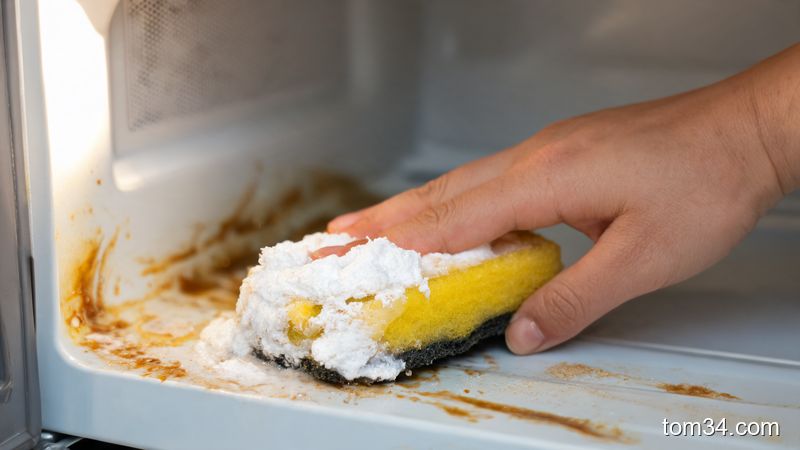 用面粉加水调成糊状涂抹在抽油烟机外壳上去除重油污的微距特写