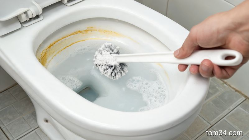 用食用碱清洁马桶内壁尿垢