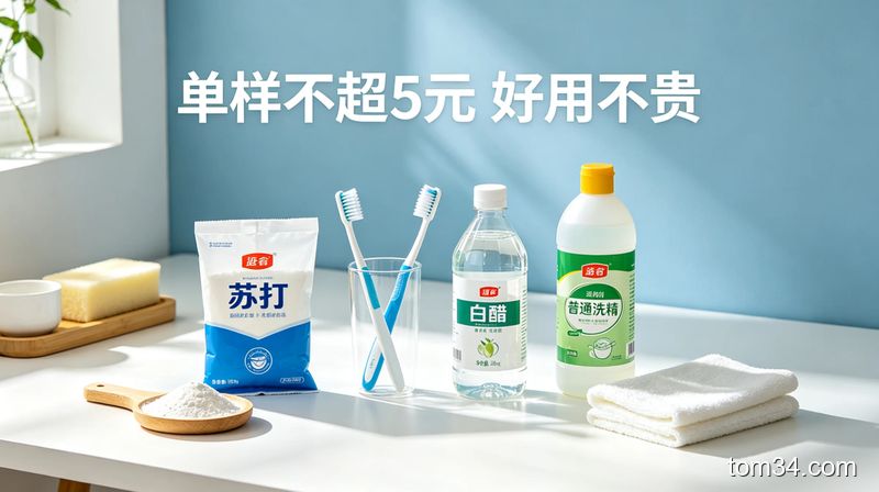 博主用蘸了牙膏的湿抹布擦拭灶台，擦过的地方和没擦的地方有明显的干净对比