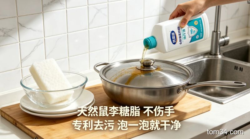 懒人厨房清洁步骤图，女生轻松用抹布擦灶台，全程不费力