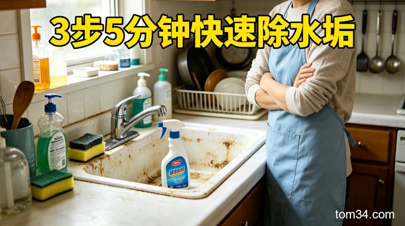 宝妈演示3步除水垢操作，喷清洁剂、静置、抹布一擦就干净的对比