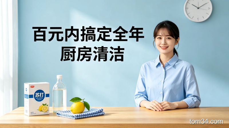 上班族按照从上到下顺序清洁厨房，先擦油烟机再擦灶台，动作轻松快速