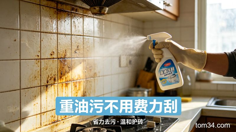 工人用工业碱清洁中央厨房重油污地面，出现清洁用品、油污清洁字样