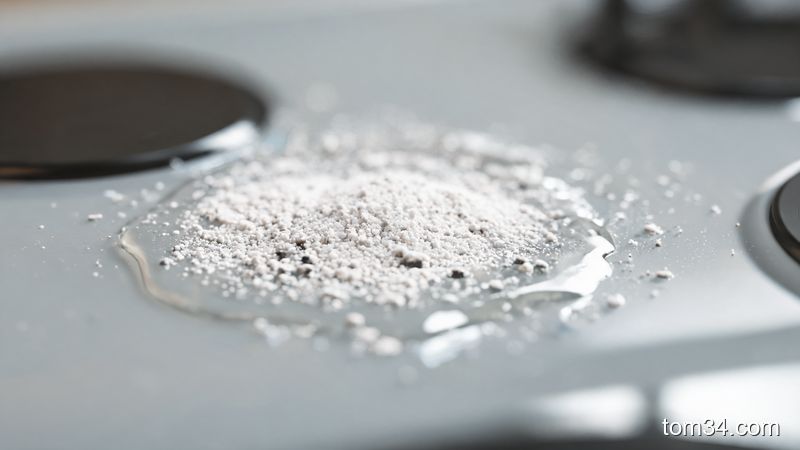 微距摄影灶台表面细微水膜和粉末暗示防油保护层
