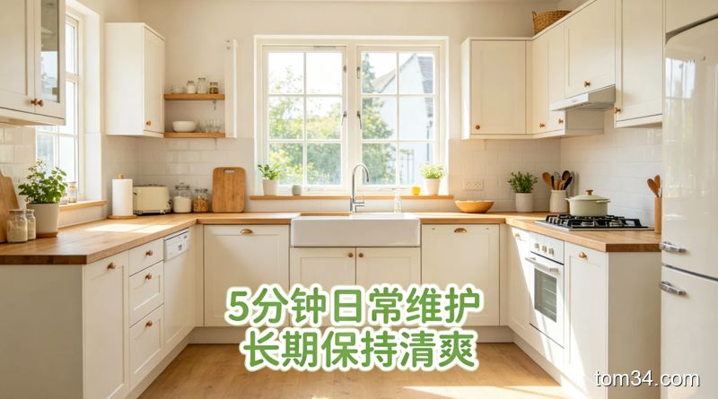 女生做完饭随手用抹布擦拭灶台，动作轻松，台面干净整洁