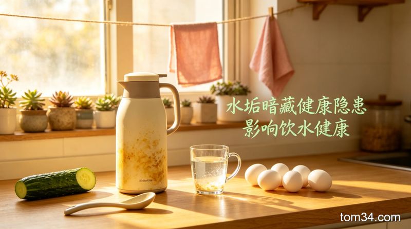 女生将热水瓶内剩余的水倒空，放在通风的厨房台面上