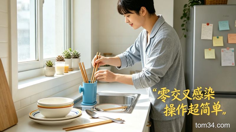 用抹布擦拭灶台，原本有干结油污的灶台擦完光亮如新，旁边放着装小苏打和白醋的小瓶子