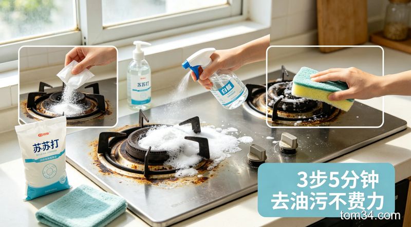 不锈钢水槽，用柠檬和食盐擦拭后无水垢，旁边放着半块柠檬和食盐罐