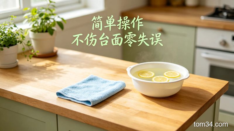 对比图，左侧是用钢丝球刮花的台面，右侧是用温抹布清洁的光亮无划痕台面