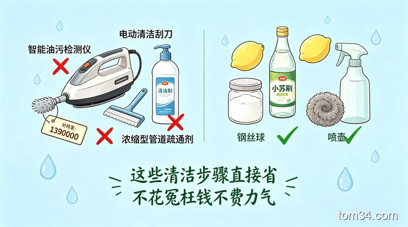 百元级专用厨房清洁剂和家用普通洗洁精摆放在一起，标注清洁效果相同